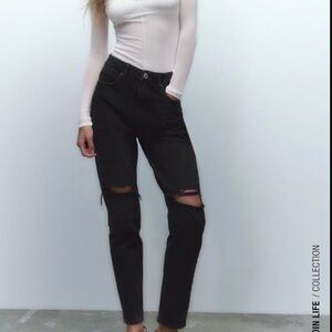 Zara Women's Black Ripped Jeans SZ
